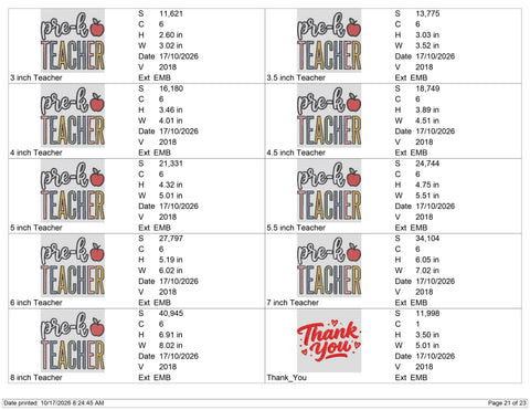Pre-K Teacher Embroidery Design – Colorful Preschool Teacher Apple Back to School Machine Embroidery File Embroidery/Applique DESIGNS PatternFeed8 
