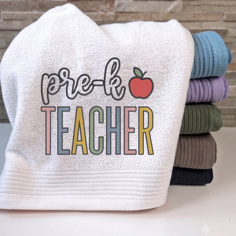 Pre-K Teacher Embroidery Design – Colorful Preschool Teacher Apple Back to School Machine Embroidery File Embroidery/Applique DESIGNS PatternFeed8 