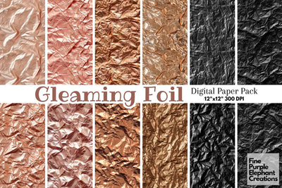 Precious Metal Foil Textures Digital Paper - Wrinkled Black Rose Gold Copper Metallic Digital Pattern Fine Purple Elephant Creations 