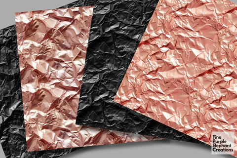 Precious Metal Foil Textures Digital Paper - Wrinkled Black Rose Gold Copper Metallic Digital Pattern Fine Purple Elephant Creations 