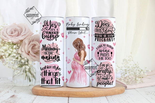 Pregnancy Tumbler Wrap, Custom Hair Colors and Skintones, Pink Boho 20oz Tumbler Sublimation Design, Instant PNG Download Sublimation sassyprint 