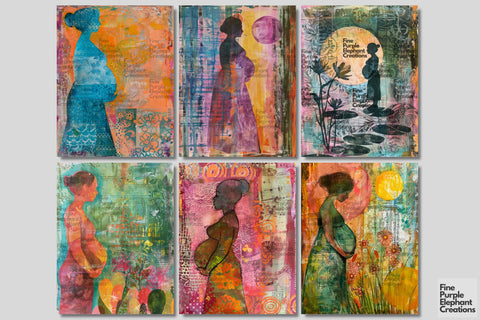 Pregnant Mother Digital Junk Journal Kit Half Page Digital Pattern Fine Purple Elephant Creations 