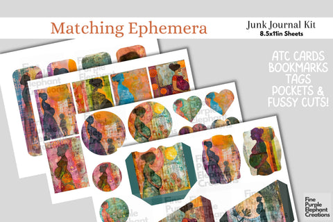 Pregnant Mother Digital Junk Journal Kit Half Page Digital Pattern Fine Purple Elephant Creations 
