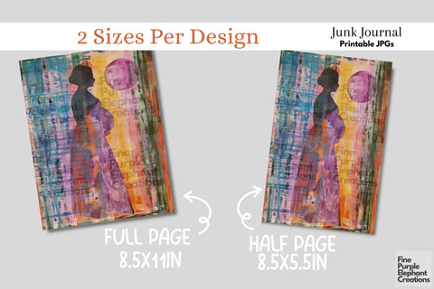 Pregnant Mother Digital Junk Journal Kit Half Page Digital Pattern Fine Purple Elephant Creations 