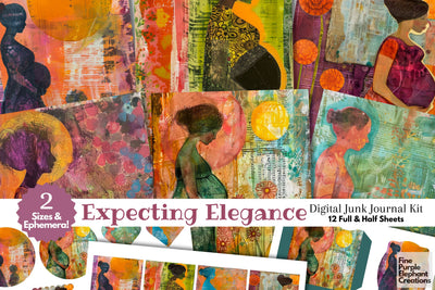 Pregnant Mother Digital Junk Journal Kit Half Page Digital Pattern Fine Purple Elephant Creations 