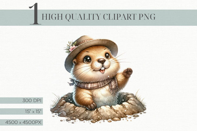 Premium Quality Groundhog Watercolor Illustration PNG Sublimation BijouBay 
