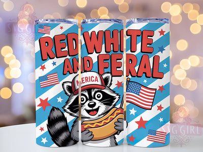 Preppy 4th of July Raccoon 20oz Tumbler, Cartoon Raccoon Wrap, Red White And Feral, Sublimation Wrap, 20oz Tumbler Design, PNG Tumbler Wrap, Patriotic Humor Sublimation SvggirlplusArt 