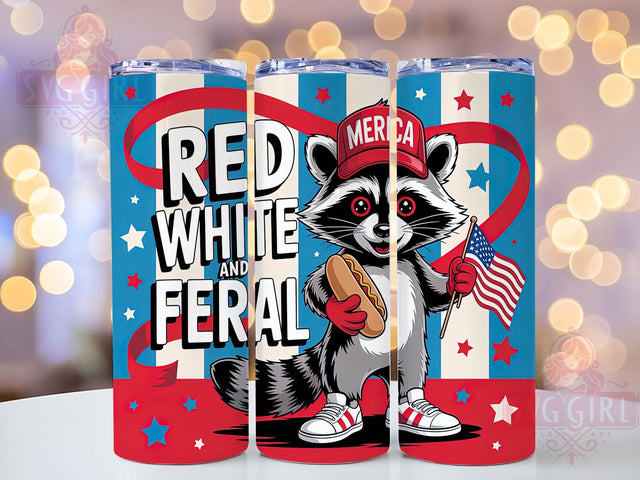 Preppy 4th of July Raccoon 20oz Tumbler, Cartoon Raccoon Wrap, Red White And Feral, Sublimation Wrap, 20oz Tumbler Design, PNG Tumbler Wrap, Patriotic Humor Sublimation SvggirlplusArt 