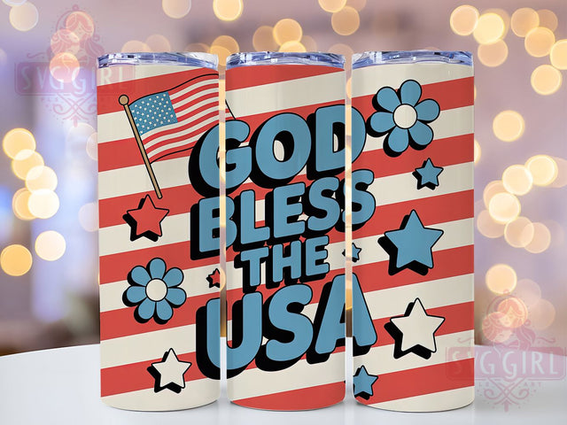 Preppy 4th of July USA 20oz Tumbler, God Bless USA, Patriotic Wrap, Sublimation Wrap, 20oz Tumbler Design, PNG Tumbler Wrap, Independence Day Sublimation SvggirlplusArt 