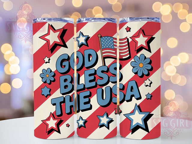 Preppy 4th of July USA 20oz Tumbler, God Bless USA, Patriotic Wrap, Sublimation Wrap, 20oz Tumbler Design, PNG Tumbler Wrap, Independence Day Sublimation SvggirlplusArt 