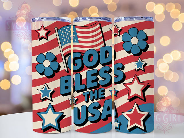 Preppy 4th of July USA 20oz Tumbler, God Bless USA, Patriotic Wrap, Sublimation Wrap, 20oz Tumbler Design, PNG Tumbler Wrap, Independence Day Sublimation SvggirlplusArt 
