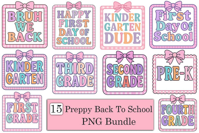 Preppy Back To School PNG Bundle Printable File Sublimation Creativedesigntee 