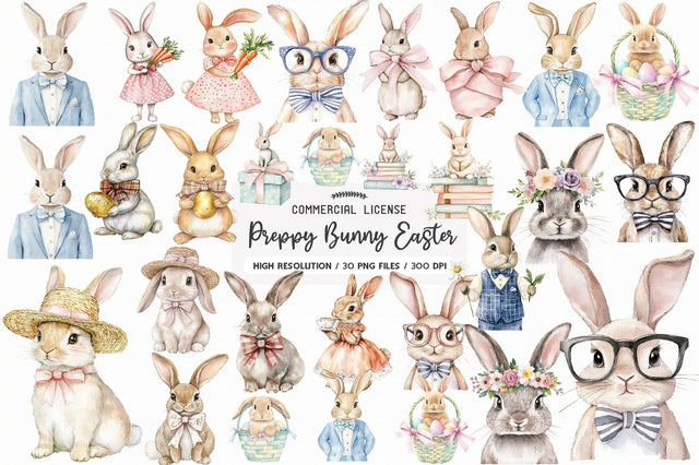Preppy Bunny Easter Clipart Sublimation PaperPrintSVG 