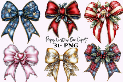 Preppy Christmas Bow Clipart Sublimation SVGArt 