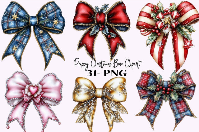 Preppy Christmas Bow Clipart Sublimation SVGArt 