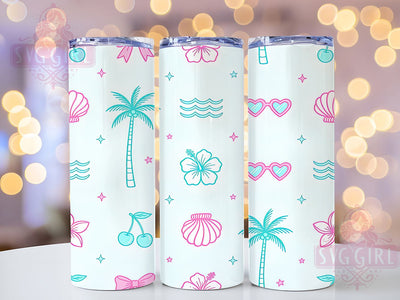 Preppy Coastal Retro Beach 20oz Tumbler, Retro Beach, Doodle Pattern, Summer Vibes, Ocean Theme, Skinny Tumbler, Sublimation PNG Sublimation SvggirlplusArt 