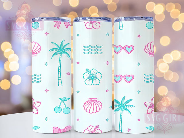 Preppy Coastal Retro Beach 20oz Tumbler, Retro Beach, Doodle Pattern, Summer Vibes, Ocean Theme, Skinny Tumbler, Sublimation PNG Sublimation SvggirlplusArt 