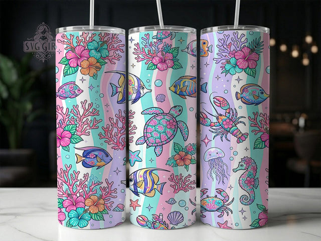 Preppy Coastal Sea Life 20oz Tumbler, Preppy Coastal, Coastal Sea Life, Sea Life Tumbler, Preppy Tumbler, Coastal Tumbler, 20oz Tumbler, Tumbler Wrap Sublimation SvggirlplusArt 