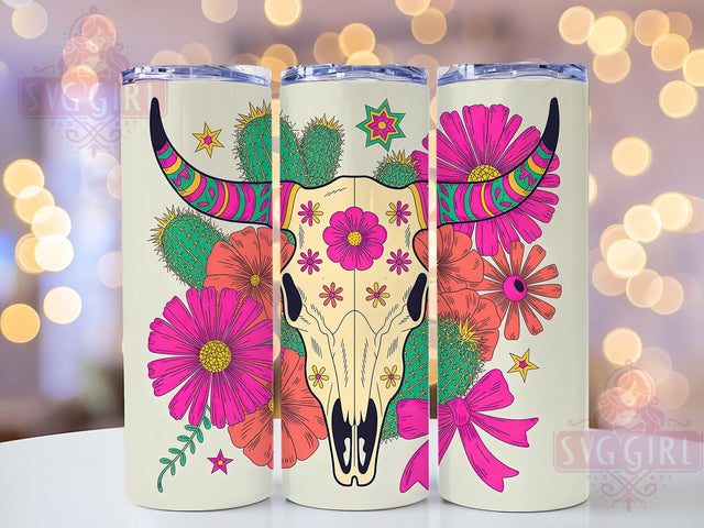 Preppy Cowgirl Western 20oz Tumbler, Cow Skull Design, Western Style Wrap, Sublimation Wrap, 20oz Tumbler Design, PNG Tumbler Wrap, Country Theme Sublimation SvggirlplusArt 