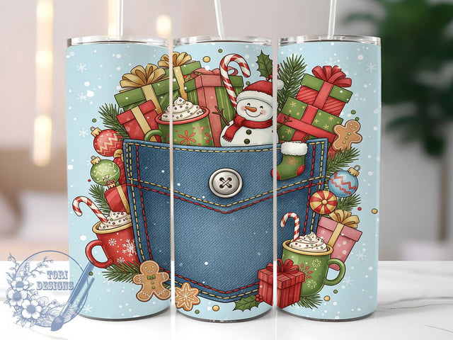 Preppy Denim Christmas Tumbler, Girly Holiday Wrap, Preppy Christmas Sublimation Design, Cute Festive Cup, 20Oz Skinny Tumbler Wrap, Stylish Holiday Mug, Trendy Christmas Design Sublimation ToriDesigns 