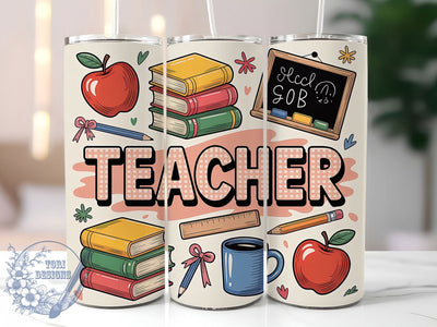 Preppy Doodle Teacher Tumbler, Doodle Art, Teacher Theme, Classroom Vibes, Fun Design, 20Oz Tumbler, Sublimation Wrap Sublimation ToriDesigns 