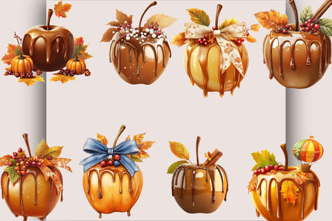 Preppy Fall Caramel Apple Autumn Clipart Bundle. Sublimation SVGArt 