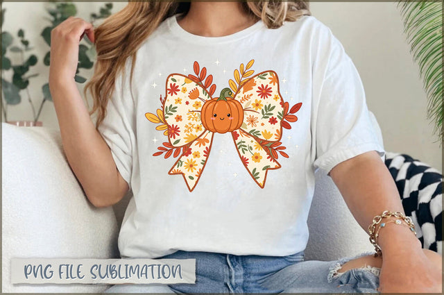 Preppy Floral Fall Pumpkin Bow PNG Sublimation Shetara Begum 