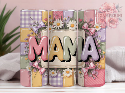 Preppy Floral Mama Patchwork 20oz Tumbler, Mama Theme, Pastel Patchwork, Adorable Design, Charming Seamless, 20oz Tumbler Wrap, Sublimation PNG Sublimation Li Zamperini 