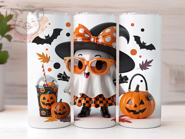 Preppy Ghost Girl Halloween Tumbler Wrap, Halloween Tumbler Png, 20oz Skinny Tumbler, Ghost Girl Sublimation, Spooky Season Tumbler, Tumbler Design Download, Preppy Halloween Png Sublimation Lara' s Designs 