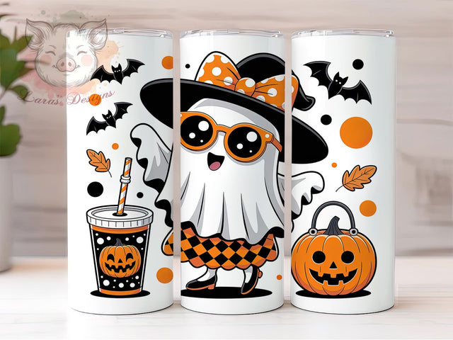 Preppy Ghost Girl Halloween Tumbler Wrap, Halloween Tumbler Png, 20oz Skinny Tumbler, Ghost Girl Sublimation, Spooky Season Tumbler, Tumbler Design Download, Preppy Halloween Png Sublimation Lara' s Designs 