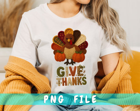 Preppy Give Thanks Turkey PNG | Faux Yarn Crochet Thanksgiving Design | Cozy Fall Sublimation | Patchwork Latch Hook Retro PNG SVG HappyDesignStudio 