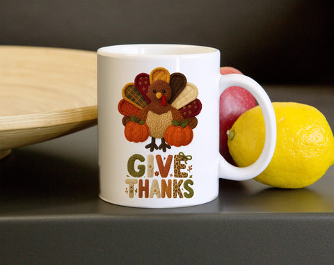 Preppy Give Thanks Turkey PNG | Faux Yarn Crochet Thanksgiving Design | Cozy Fall Sublimation | Patchwork Latch Hook Retro PNG SVG HappyDesignStudio 