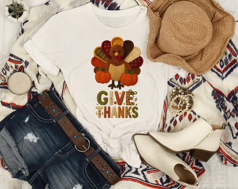 Preppy Give Thanks Turkey PNG | Faux Yarn Crochet Thanksgiving Design | Cozy Fall Sublimation | Patchwork Latch Hook Retro PNG SVG HappyDesignStudio 