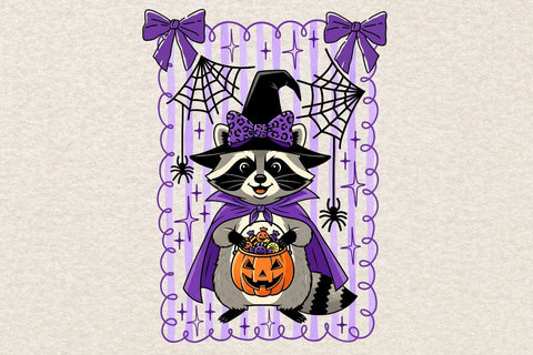Preppy Halloween Coquette Raccoon PNG| Cute Halloween Sublimation Png. Sublimation CosmosFineArt 
