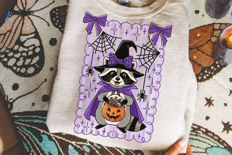 Preppy Halloween Coquette Raccoon PNG| Cute Halloween Sublimation Png. Sublimation CosmosFineArt 