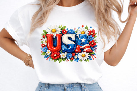Preppy Hand Painted USA Floral PNG Sublimation designmaster24 