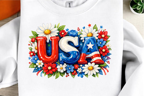 Preppy Hand Painted USA Floral PNG Sublimation designmaster24 