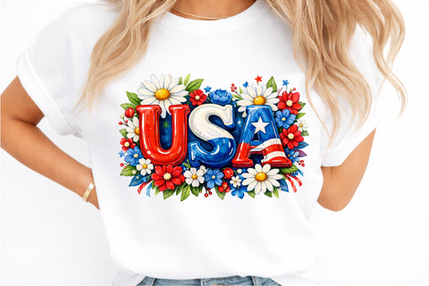 Preppy Hand Painted USA Floral PNG Sublimation designmaster24 