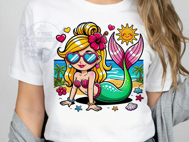 Preppy Mermaid Dreams T-Shirt PNG, Preppy Mermaid, Ocean Dreams, Coastal Style, Fantasy Vibes, Sublimation PNG, Statement Shirt, Summer Fashion Sublimation ToriDesigns 