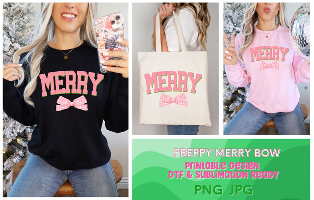 Preppy Merry Bow Christmas PNG JPG Sublimation So Fontsy Design Shop 