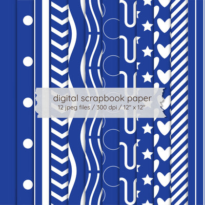 Preppy Paper Pack Digital | Blue Seamless Pattern Scrapbook Paper | 12 Printable 12x12 JPEG Files | 300 DPI Digital Pattern LKM DigiDesigns 