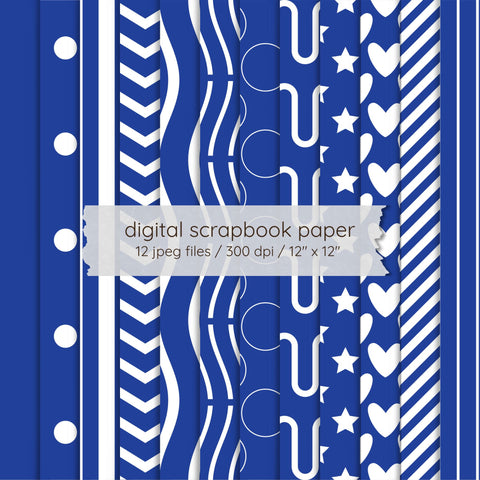 Preppy Paper Pack Digital | Blue Seamless Pattern Scrapbook Paper | 12 Printable 12x12 JPEG Files | 300 DPI Digital Pattern LKM DigiDesigns 