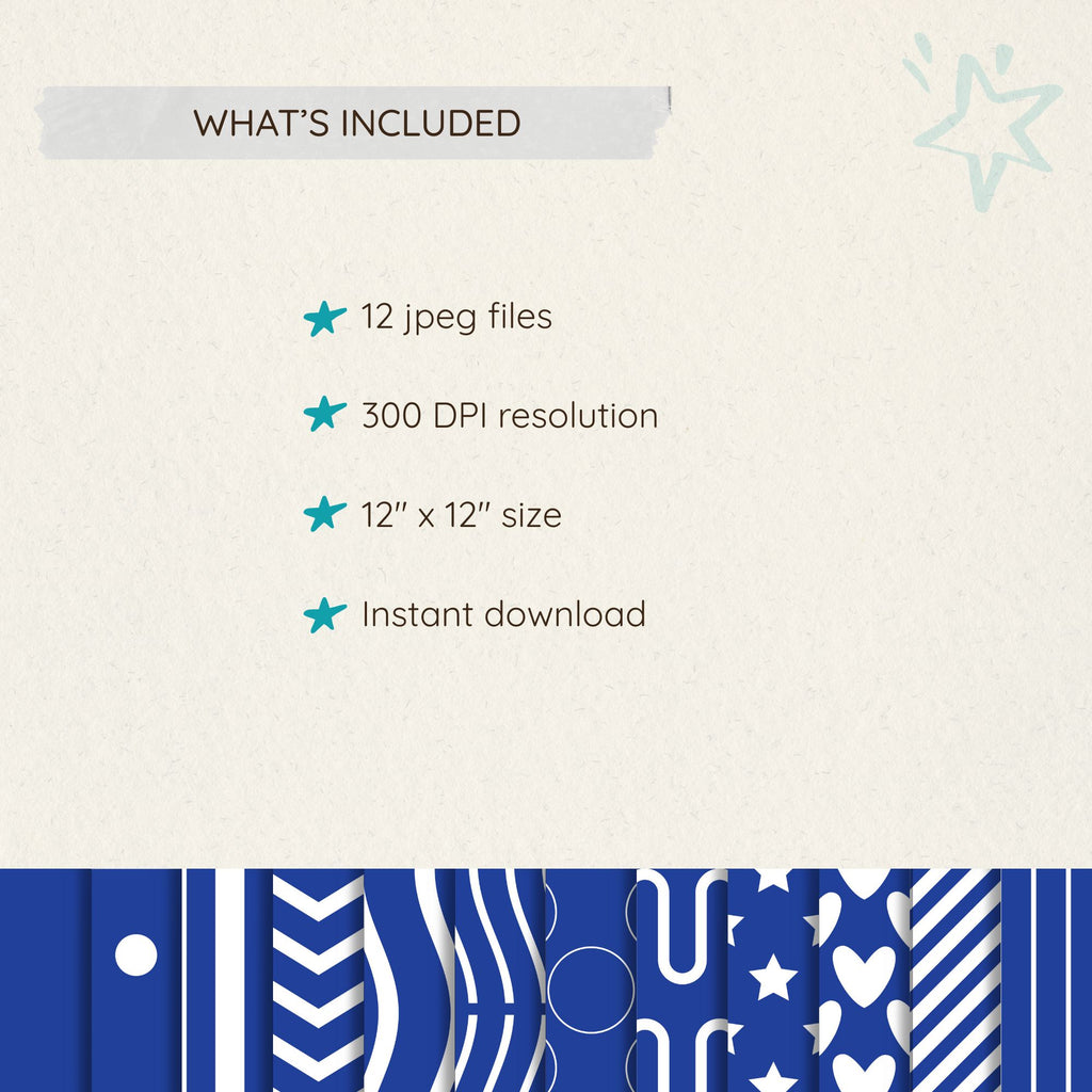 Preppy Paper Pack Digital | Blue Seamless Pattern Scrapbook Paper | 12 ...