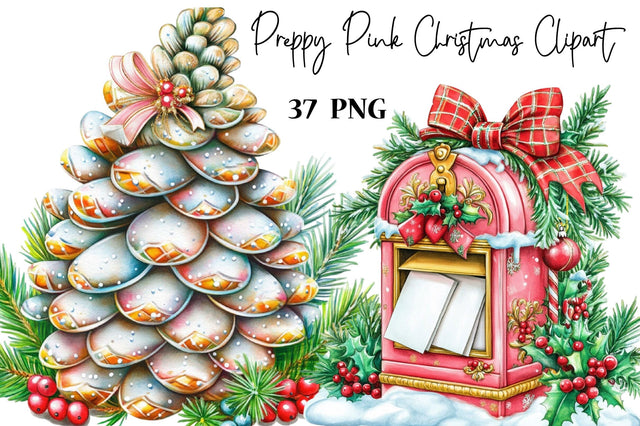 Preppy Pink Christmas Clipart Bundle Sublimation SVGArt 
