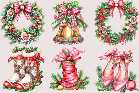 Preppy Pink Christmas Clipart Bundle Sublimation SVGArt 