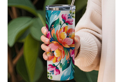 Preppy Pink Floral 20oz Tumbler Wrap Sublimation DesignSVG 