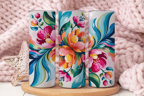 Preppy Pink Floral 20oz Tumbler Wrap Sublimation DesignSVG 