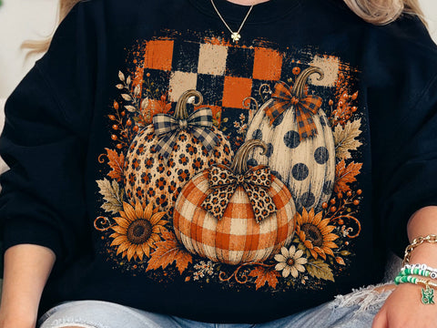 Preppy Pumpkins Trio PNG, Fall Pumpkin PNG, Leopard Pumpkin png, Checkered Pumpkin PNG, Boho Autumn Pumpkin Png SVG DesignDestine 
