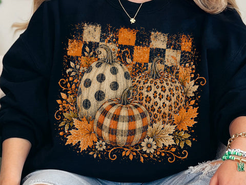Preppy Pumpkins Trio PNG, Fall Pumpkin PNG, Leopard Pumpkin png, Checkered Pumpkin PNG, Boho Autumn Pumpkin Png SVG DesignDestine 