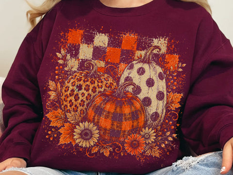 Preppy Pumpkins Trio PNG, Fall Pumpkin PNG, Leopard Pumpkin png, Checkered Pumpkin PNG, Boho Autumn Pumpkin Png SVG DesignDestine 